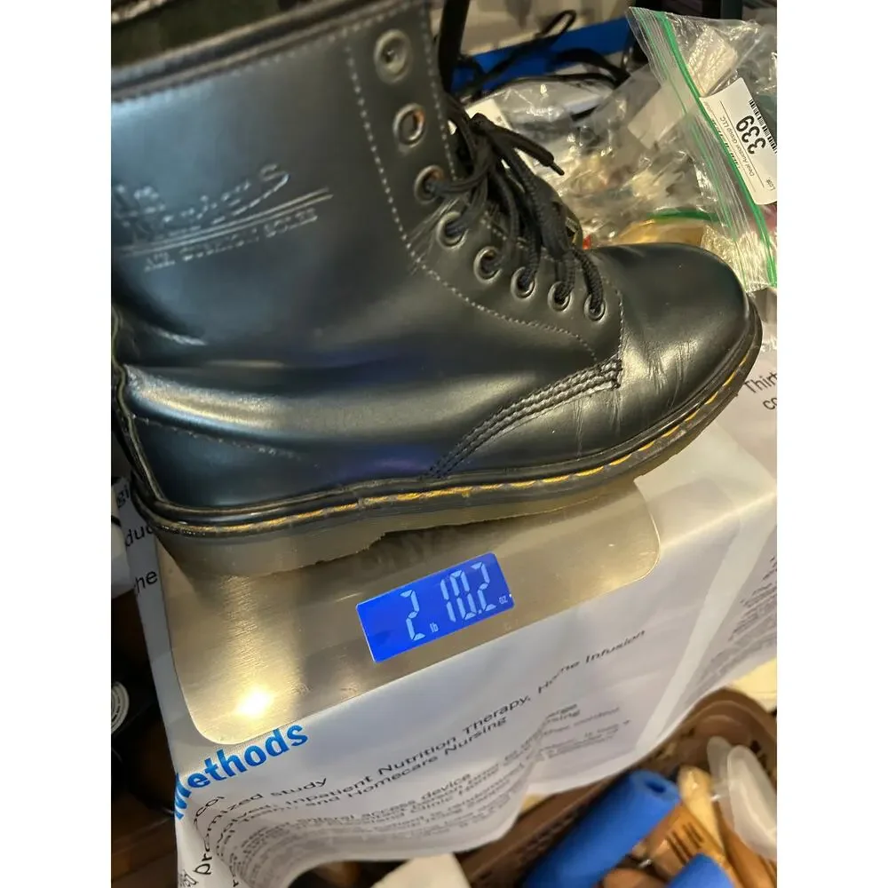 Vintage Dr. Martens 8-Eye Metallic Leather Ankle Boots Size 9 Made in England